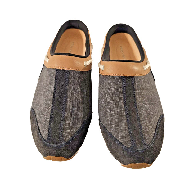 Easy Spirit Saddle Leather and Navy Travelport Denim Clogs Slip‎ On 11 M NWOT - Picture 1 of 9